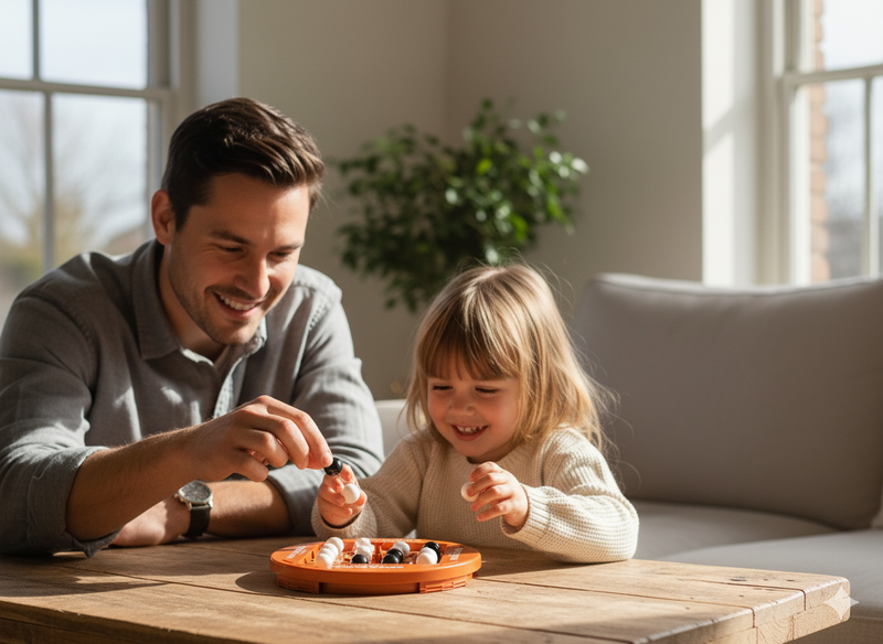 Family playing the rotating strategy board game
