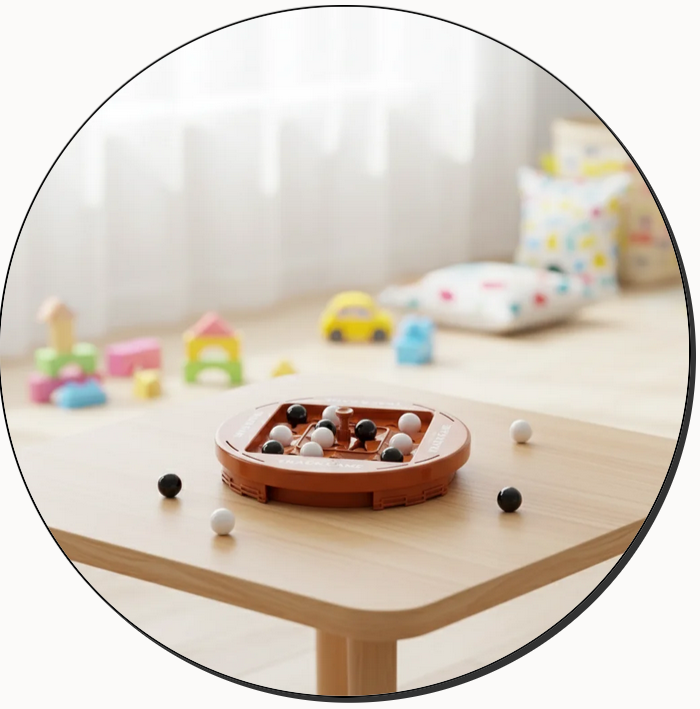 Rotating four-in-a-row family board game on a table