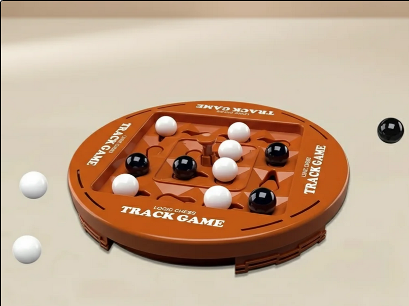 Rotating four-in-a-row board game on table
